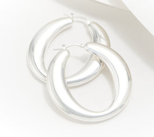 UltraFine 950 Fine Silver Oval Polished Hoop Earrings 1-3/4"
