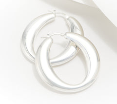 UltraFine 950 Fine Silver Oval Polished Hoop Earrings 1-3/4"