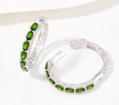 Affinity Chrome Diopside and White Topaz 1" Hoop Earrings, Sterling Silver