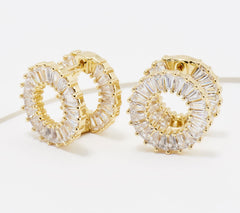 Diamonique x Lisa Freede Baguette Circle Huggie Hoop Goldstone Earrings