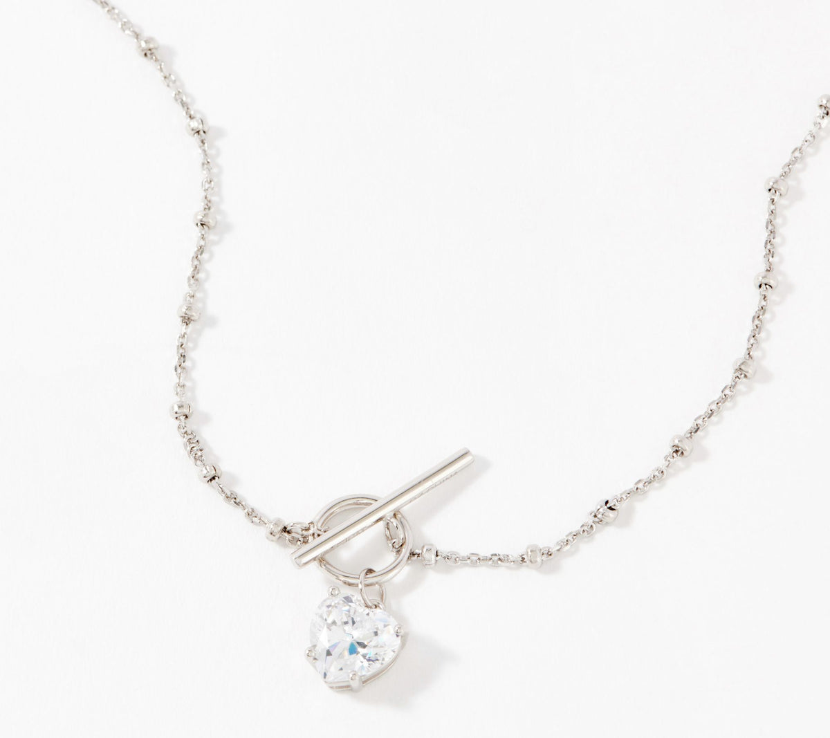 Diamonique 100-Facet Heart Solitaire 18" Toggle Necklace Sterling Silver