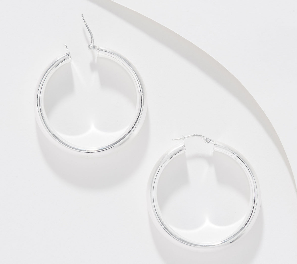 UltraFine Silver Round 1.5" Hoop Earrings Silk Satin