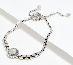 JAI Sterling Silver Diamond Station Box Chain Bracelet Avg/X Large