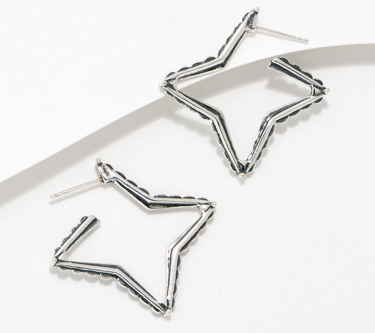 American West Sterling Silver Star Hoop Earrings, 1-1/2"