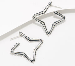 American West Sterling Silver Star Hoop Earrings, 1-1/2"