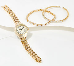 Isaac Mizrahi Live! Silver Tone Rectangle Panther Link GOLD Watch and Bracelet Set