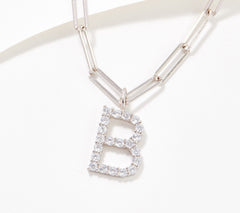 Diamonique Paperclip Link Initial Necklace Sterling Silver, B initial