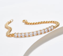 Diamonique Curb Link Bar Station Bracelet 18K yellow goldClad Sterling Silver, 7-1/4