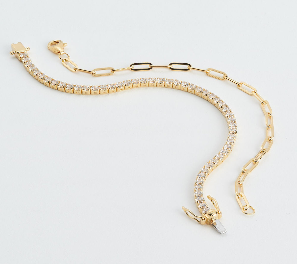 Diamonique Tennis & Paper Clip Bracelet Set GP Sterling Silver, 8"