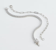 Diamonique Tennis & Paper Clip Bracelet Set Sterling Silver, 6-3/4"
