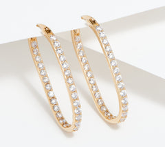 Diamonique 14K Gold-plated Sterling Silver 1-1/4" Oval Hoop Earrings