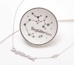 Diamonique Sterling Silver Zodiac "Sagittarius" Necklace with Trinket Dish