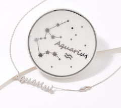 Diamonique Sterling Silver Zodiac "Aquarius" Necklace with Trinket Dish