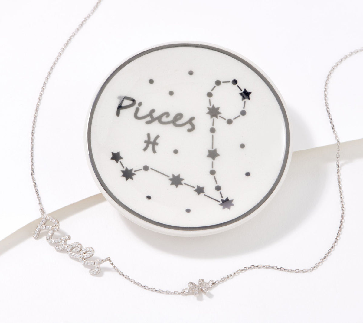 Diamonique Sterling Silver Zodiac "Pieces" Necklace with Trinket Dish