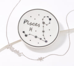 Diamonique Sterling Silver Zodiac "Pieces" Necklace with Trinket Dish