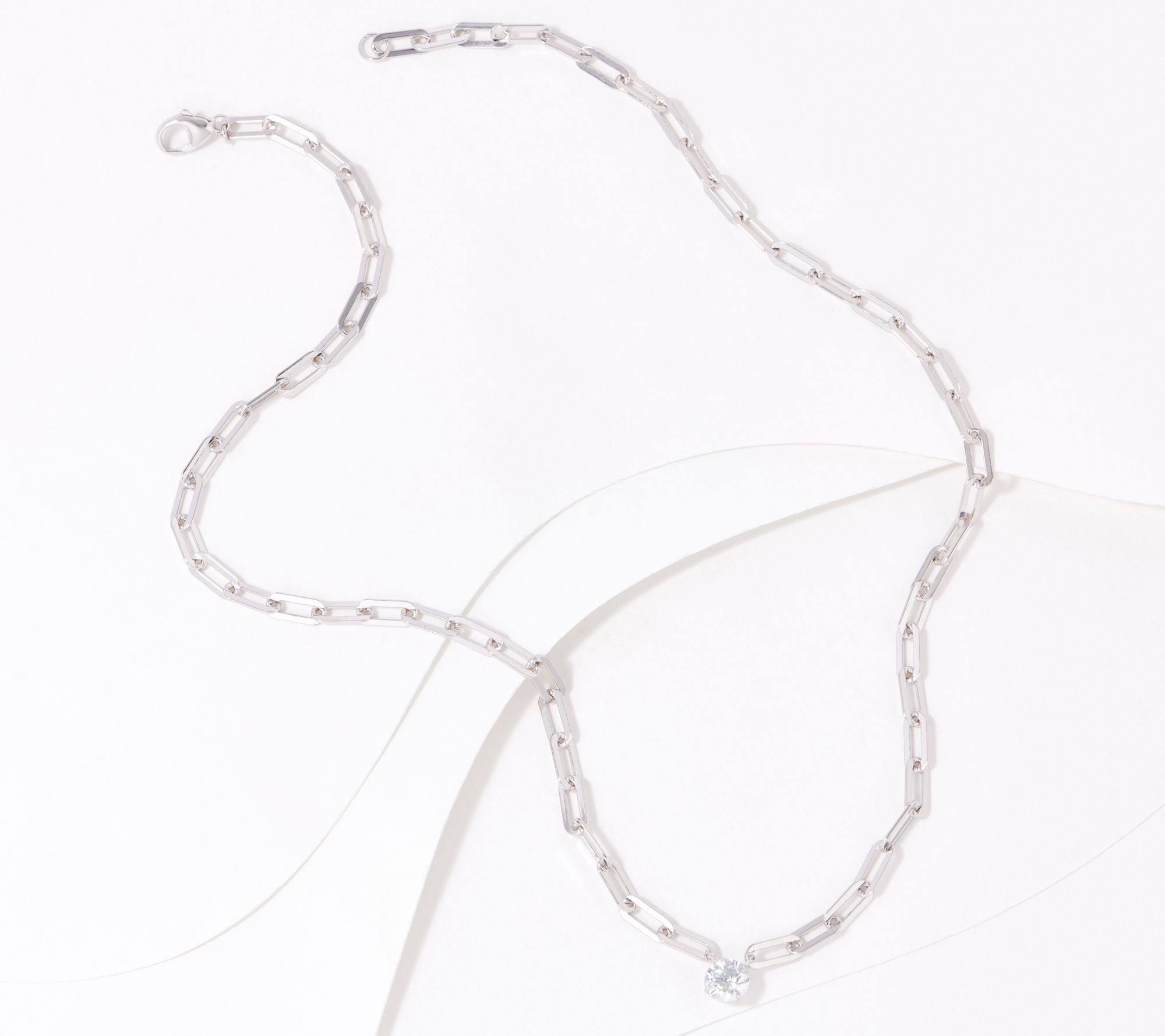 Diamonique Sterling Silver Paperclip Chain Solitaire Necklace 18"