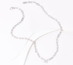Diamonique Sterling Silver Paperclip Chain Solitaire Necklace 18"