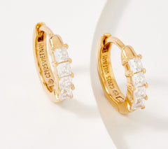 Diamonique Choice of Cut Huggie Hoop Princess Earrings, 14K Plated
