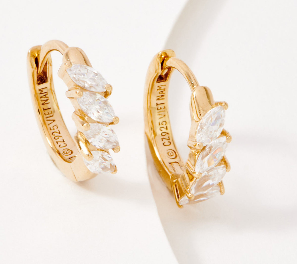 Diamonique Gold-Over Sterling Silver Choice of Cut Huggie Hoop Marquise Earrings