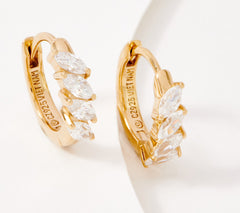 Diamonique Gold-Over Sterling Silver Choice of Cut Huggie Hoop Marquise Earrings