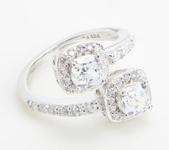 Diamonique x Amy Stran Sterling Silver Halo Bypass Cushion Cut Ring Size 6