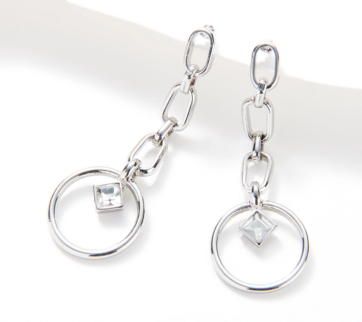 Susan Graver Silvertone Crystal Dangle Earrings