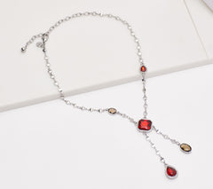 Susan Graver Stone & Crystal Drop Necklace, Red, Silvertone