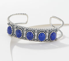 America West Sterling Silver Lapis 5-Stone Rope & Concha Cuff, 7-1/4"