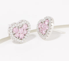 Diamonique Pink Color Heart Sterling Silver Stud Earrings