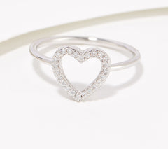 Diamonique Choice of Heart Motif Open Work Ring, Sterling Silver, Size 10
