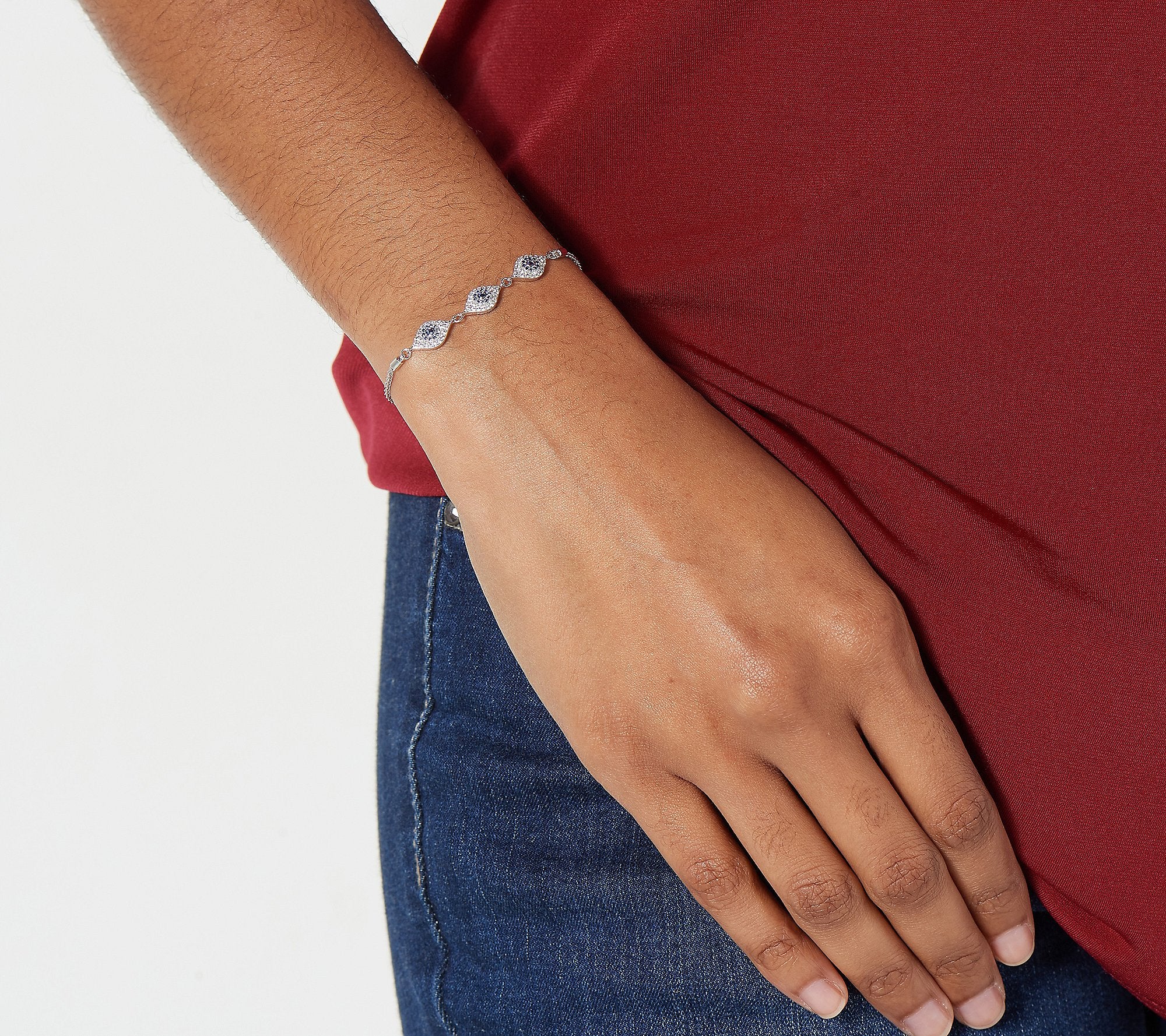Diamonique x Udi Love Plus Evil Eye Bolo Bracelet, Sterling Silver