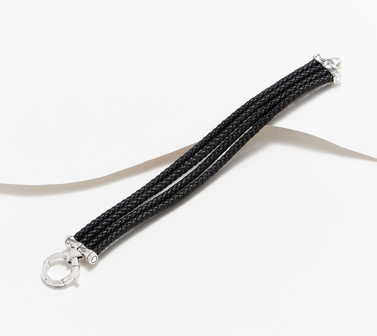 JAI Sterling Silver Multi-Strand Leather Bracelet, Black 6-1/4"