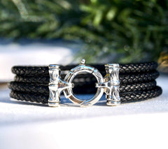 JAI Sterling Silver Multi-Strand Leather Bracelet, Black 6-1/4"