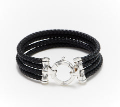 JAI Sterling Silver Multi-Strand Leather Bracelet, Black 6-1/4"