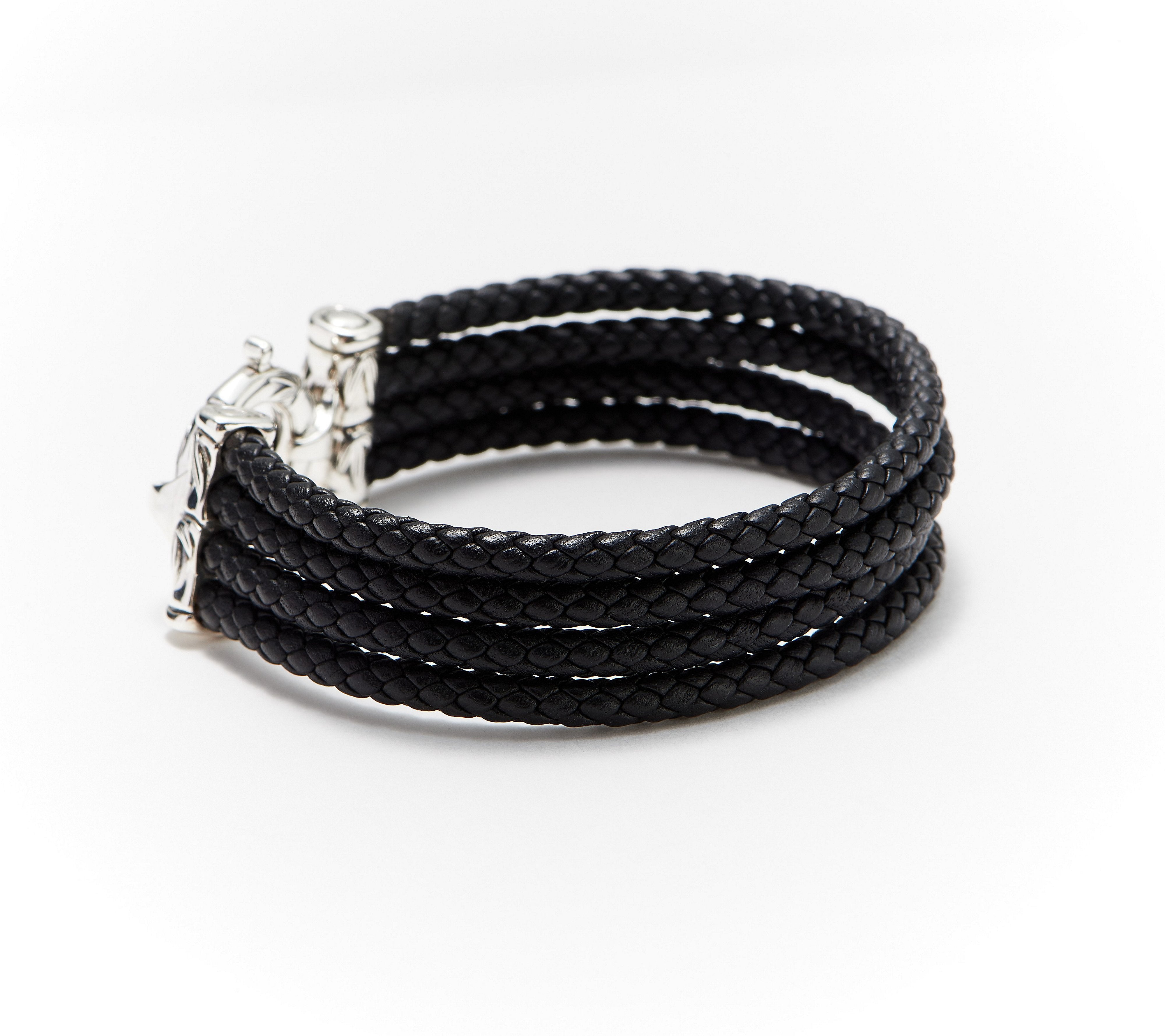 JAI Sterling Silver Multi-Strand Leather Bracelet, Black 6-1/4"