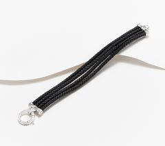 JAI Sterling Silver Multi-Strand Leather Bracelet, Black 6-1/4"