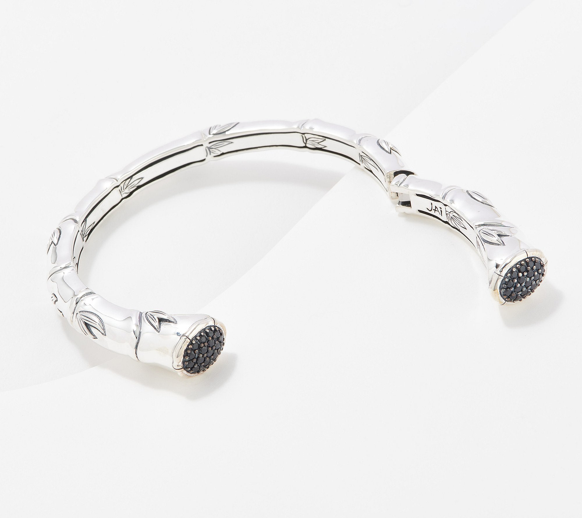 JAI Sterling Silver Bamboo Black Spinel Gem Pave Cuff, 8-1/4"
