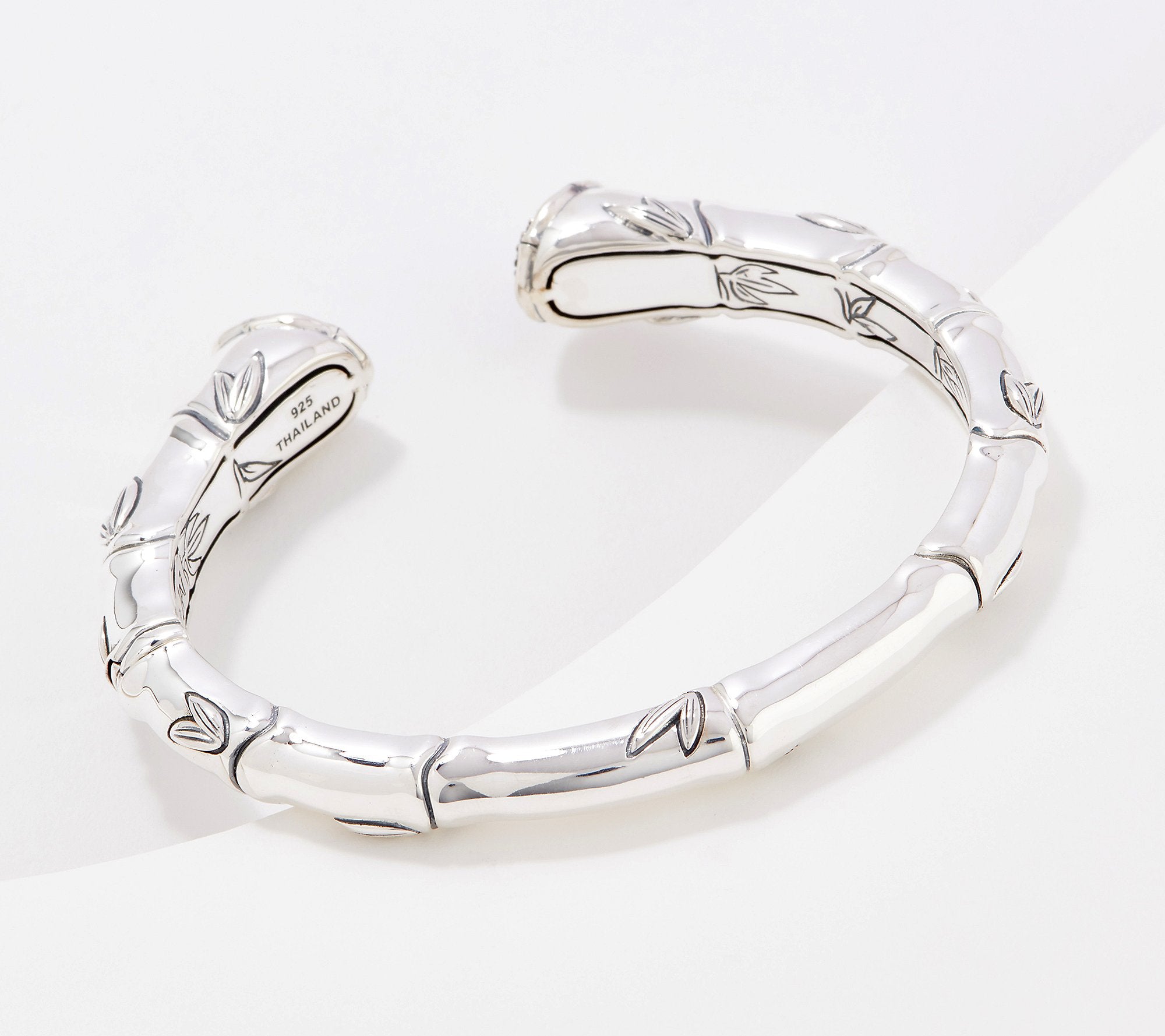 JAI Sterling Silver Bamboo Black Spinel Gem Pave Cuff, 8-1/4"