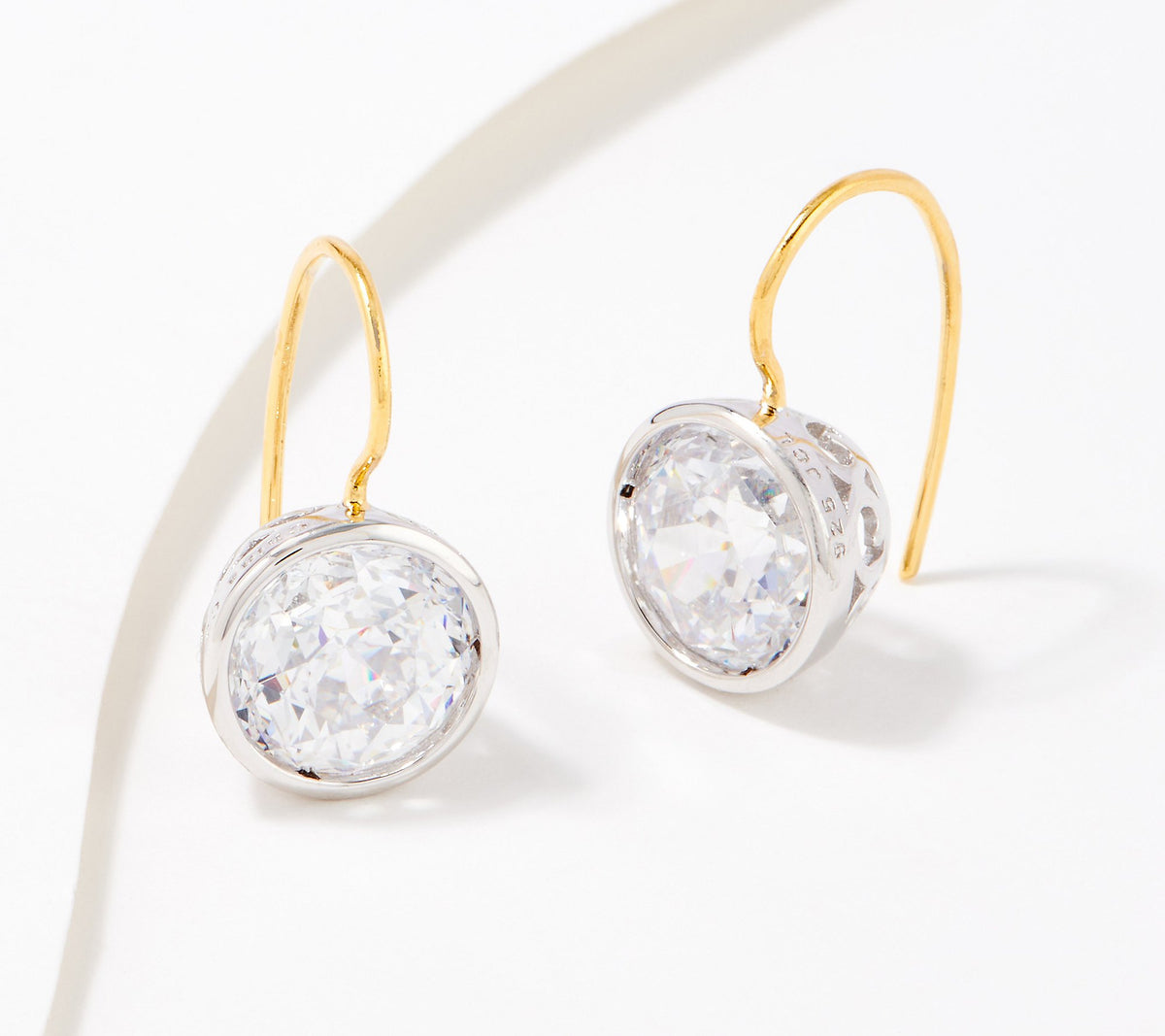 Diamonique x Jennifer Miller 100 Facet Round  Silver/Yellow Sterling Silver Earrings