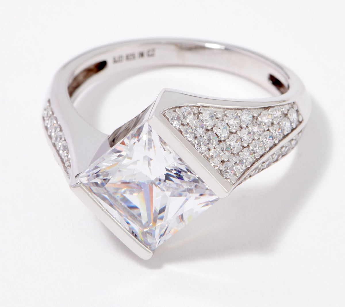 Diamonique x Lisa Mason Sterling Silver Princess Cut Pave Ring, Size 7