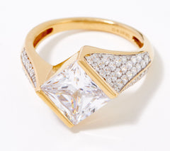Diamonique x Lisa Mason Sterling Silver Goldclad Princess Cut Pave Ring, Size 7