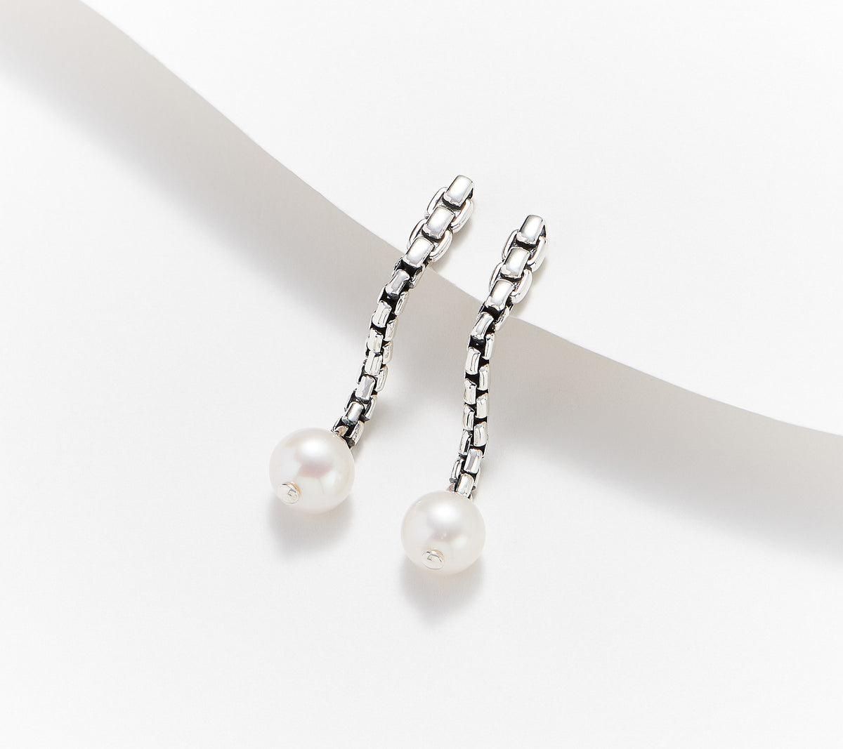 JAI Sterling Silver Cultured Pearl Chain Earrings, 1-1/2"