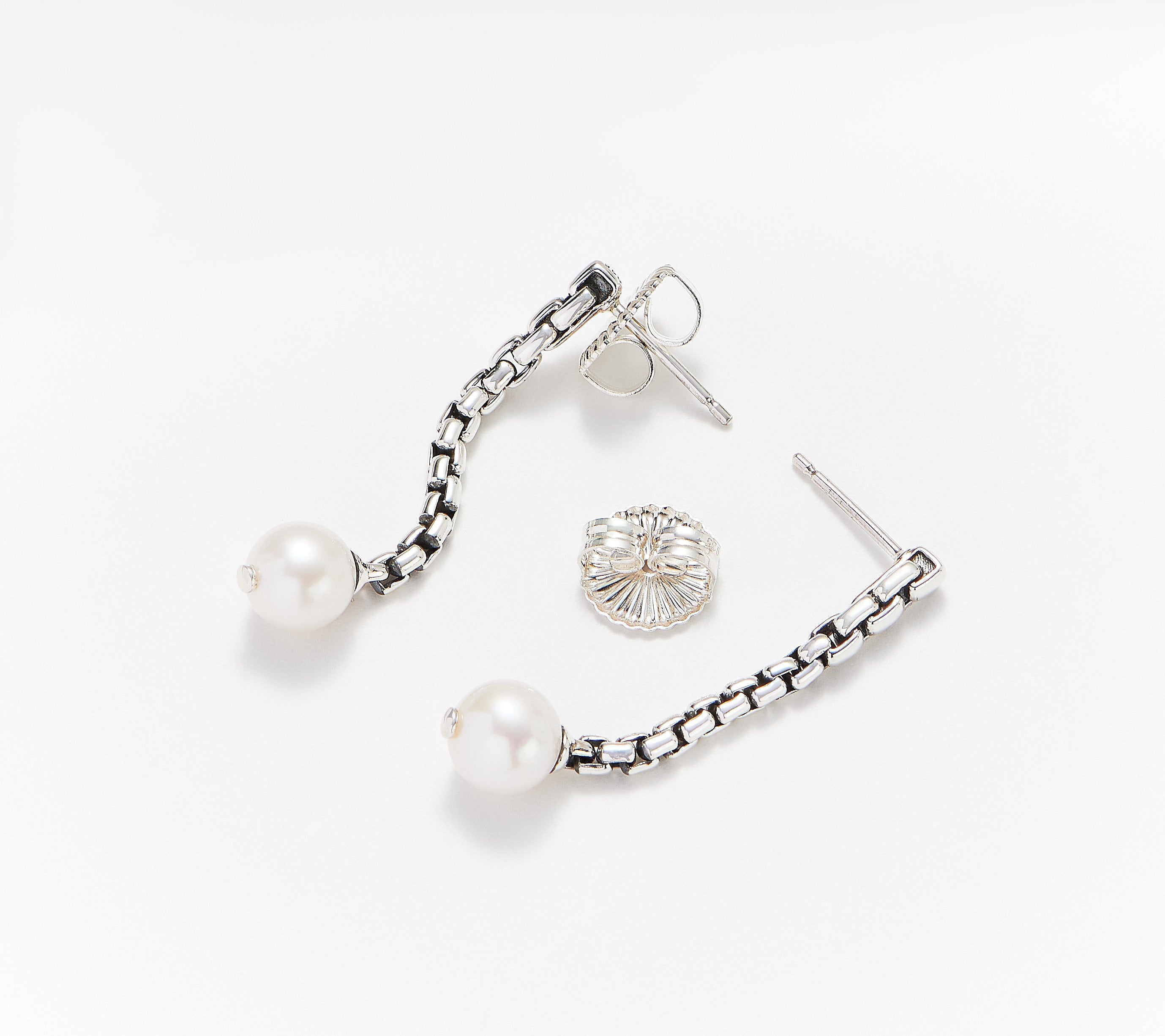 JAI Sterling Silver Cultured Pearl Chain Earrings, 1-1/2"