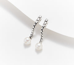 JAI Sterling Silver Cultured Pearl Chain Earrings, 1-1/2"