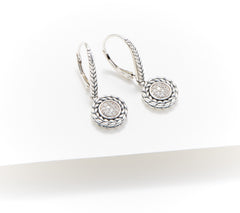 JAI Sterling Silver Pave Diamond Lever Back Earrings, 1-1/4"