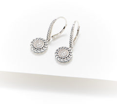 JAI Sterling Silver Pave Diamond Lever Back Earrings, 1-1/4"