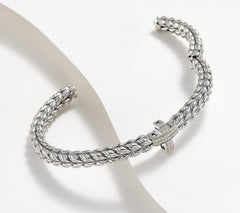 JAI Sterling Silver Diamond Symbols of Love Cuff, Large: 8" Fit
