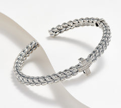 JAI Sterling Silver Diamond Symbols of Love Cuff, Large: 8" Fit