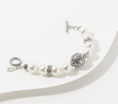 Artisan Crafted White Simulated Pearl Bracelet, Sterling Silver
