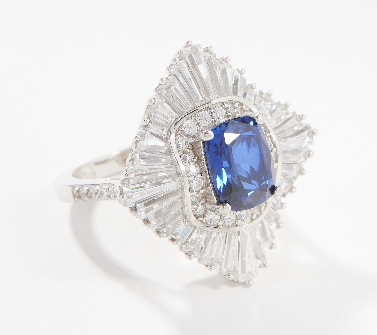 TOVA Diamonique Sapphire & Clear Cluster Ring, Sterling, Size 9